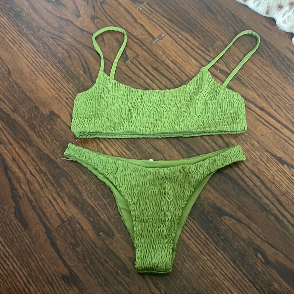 Green ruched bikini
